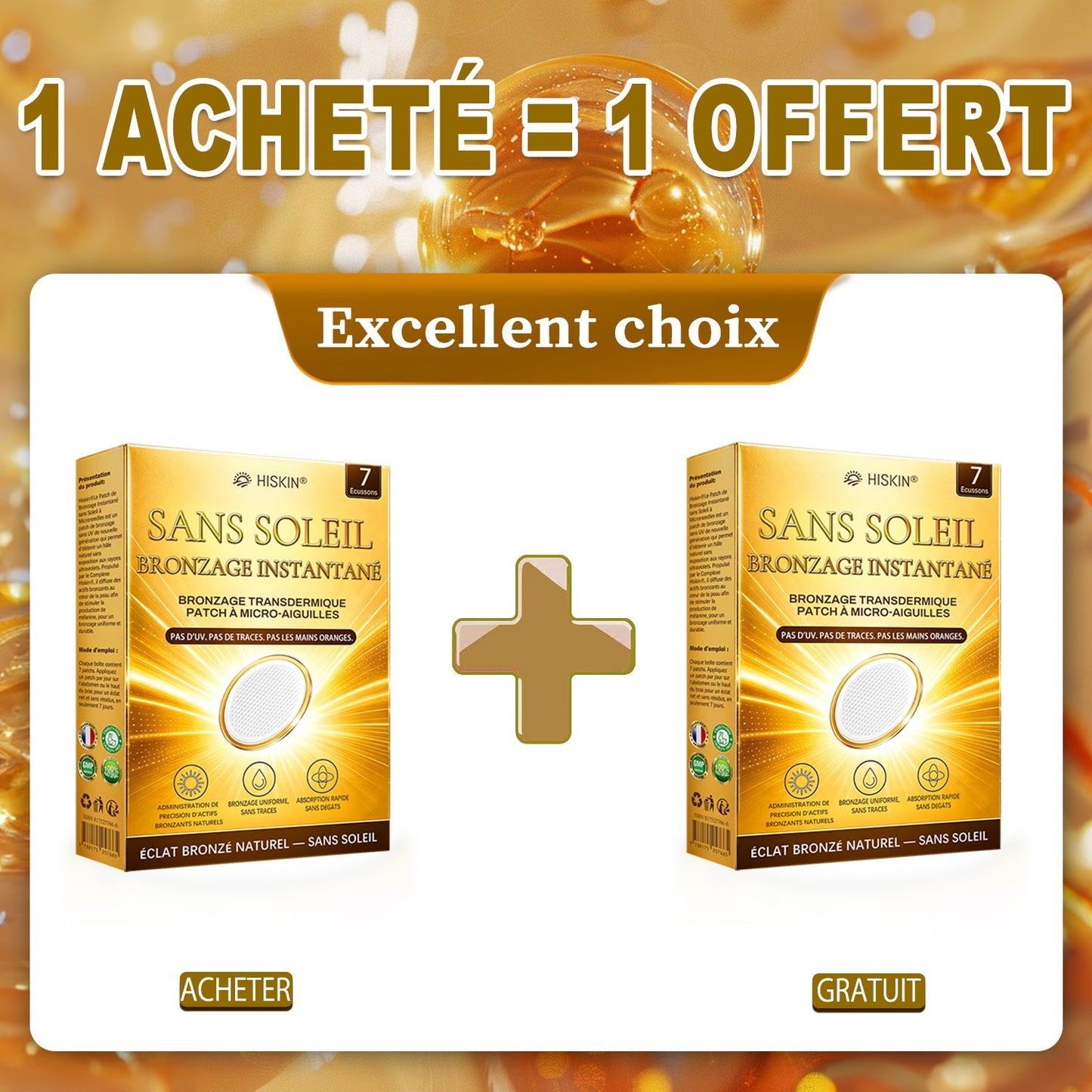 Boutique Officielle | ☀️☀️ Hiskin® Patch Bronzant Instantané Sans Soleil à Micro-Aiguilles 🇫🇷 (Une seule fois par jour) Hâle bronzé visible en 7 jours ✅ Sans UV, sans effet orange, sans traces, sans DHA, sans application salissante.