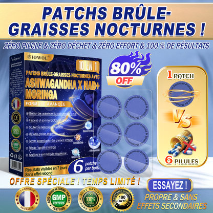 IOWOL ® PATCHS BRÛLE-GRAISSES NOCTURNES ! ZÉRO PILULES & ZÉRO GASPILLAGE & ZÉRO EFFORT & 100 % DE RÉSULTATS.