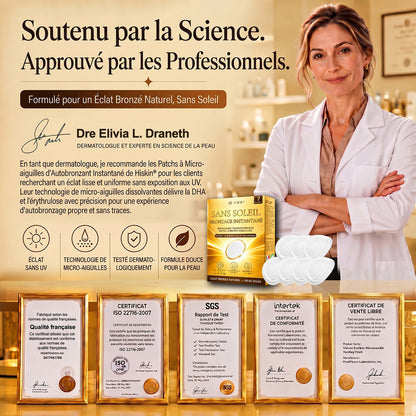 Boutique Officielle | ☀️☀️ Hiskin® Patch Bronzant Instantané Sans Soleil à Micro-Aiguilles 🇫🇷 (Une seule fois par jour) Hâle bronzé visible en 7 jours ✅ Sans UV, sans effet orange, sans traces, sans DHA, sans application salissante.