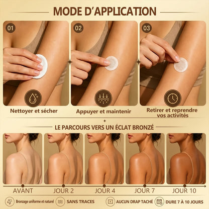 Boutique Officielle | ☀️☀️ Hiskin® Patch Bronzant Instantané Sans Soleil à Micro-Aiguilles 🇫🇷 (Une seule fois par jour) Hâle bronzé visible en 7 jours ✅ Sans UV, sans effet orange, sans traces, sans DHA, sans application salissante.