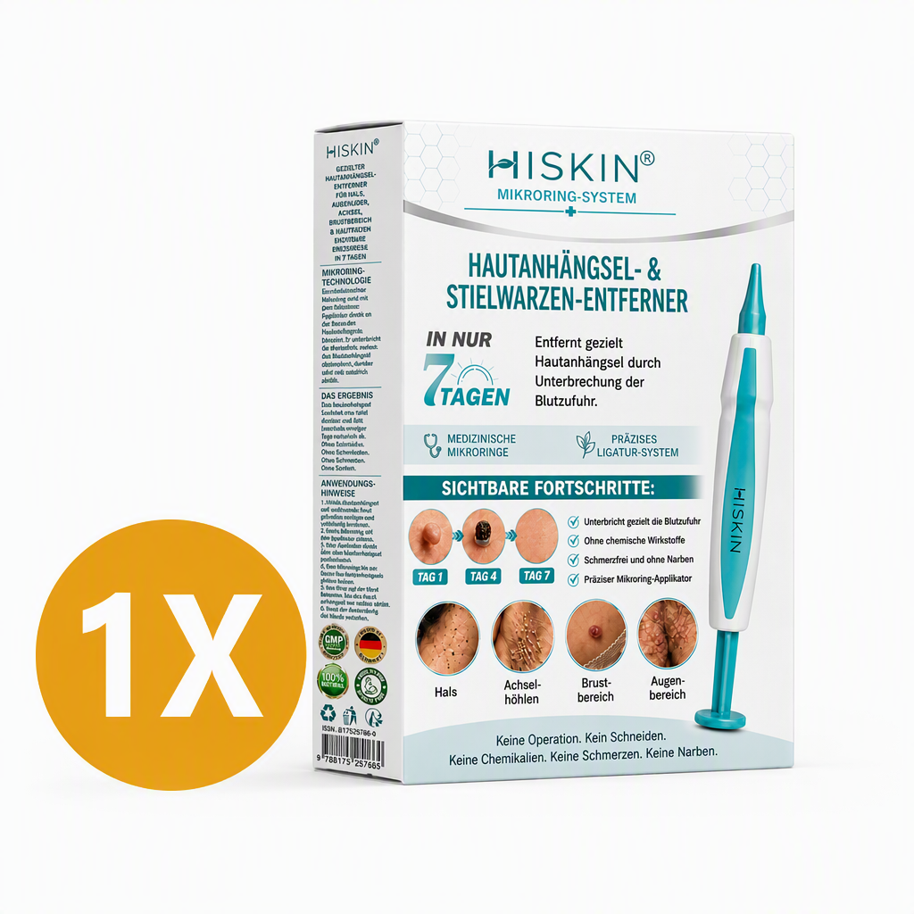 HISKIN® Hautanhängsel- & Stielwarzen-Entferner mit pflanzlicher Pflegeformel – Präzises Mikroring-System für zu Hause